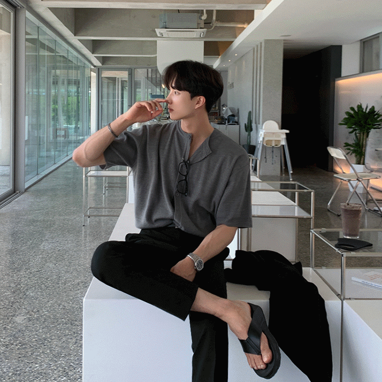 MYQ短袖针织开衫T恤男夏季韩版潮流轻熟风宽松纯色半袖开衫外套详情2