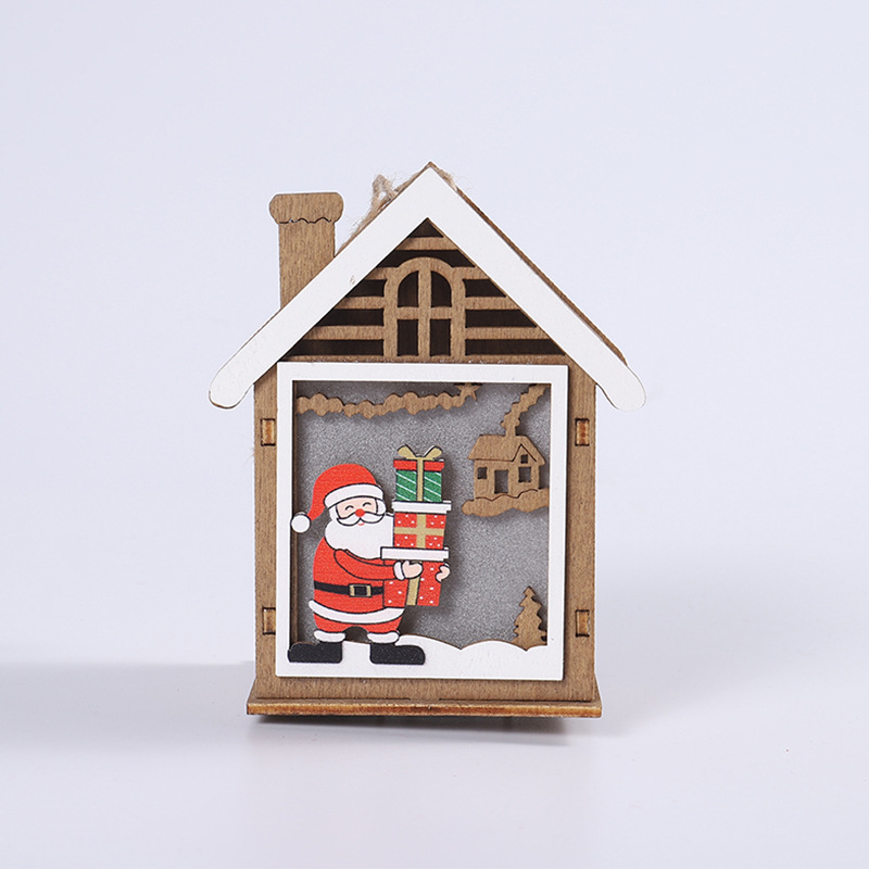 外贸圣诞屋子装饰品发光木头房子挂件diy圣诞树挂饰圣诞老人麋鹿详情9