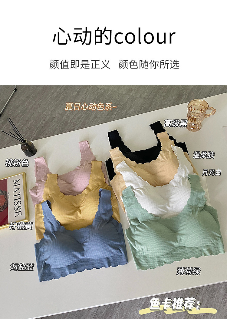 新款无痕冰丝美背打底无钢圈舒适性感花边抹胸运动防走光女士内衣详情12