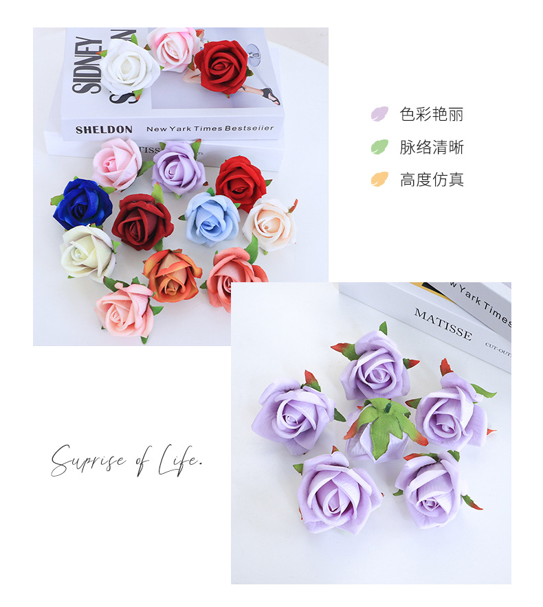 批发5cm绒布玫瑰花蕾仿真花 新娘手腕花DIY婚庆手捧蛋糕装饰花头详情18
