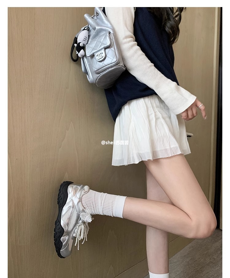 苏茵茵月牙底运动鞋蕾丝珍珠鸳鸯带厚底休闲鞋女德训鞋女小白鞋详情16