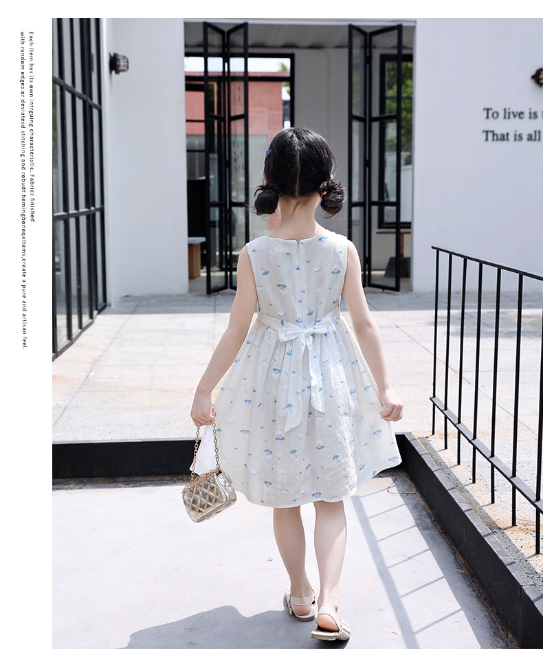 Falda de algodón para niñas 2023 nuevo vestido de verano niño niño medio grande vestido floral de algodón abierto hombro espalda falda de corazón pic 37
