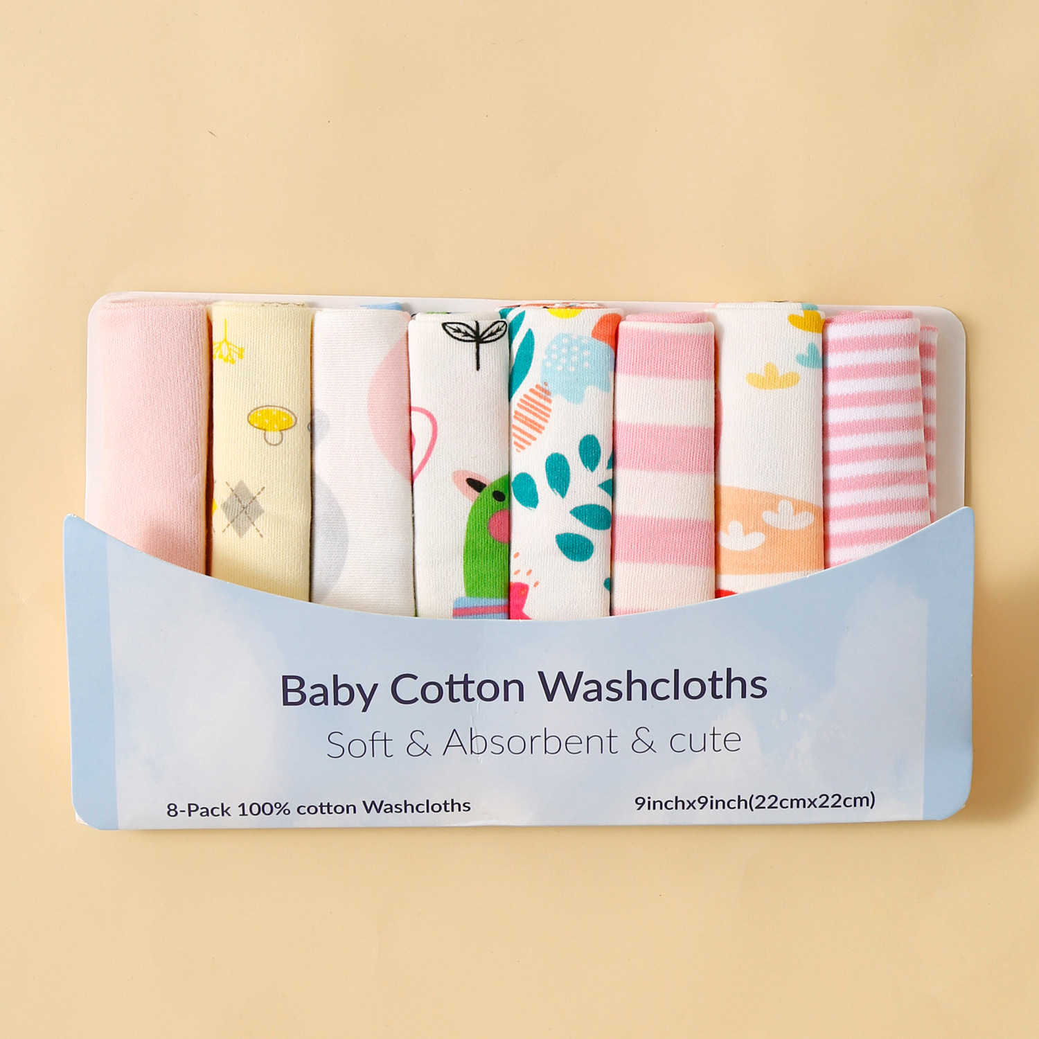 momscare baby square towels/feeding towels and saliva wipes are all packed in 8-piece cotton fabric with fixed patterns pic 14