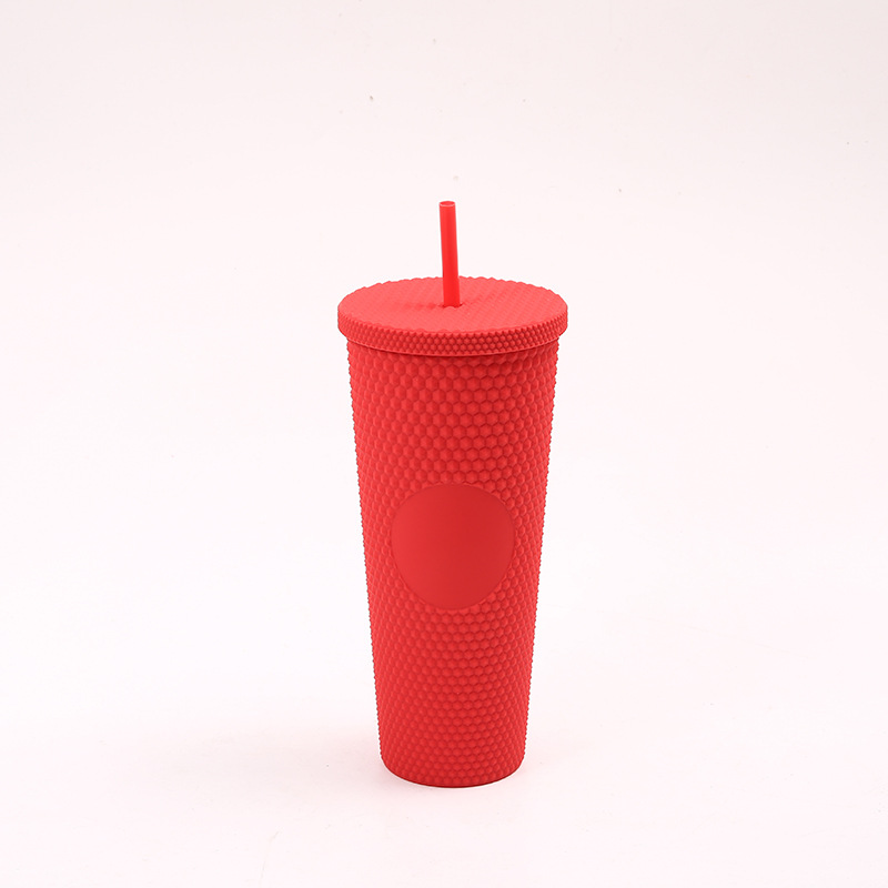 跨境厂家新款创意双层吸管扎手塑料杯 通用便携大容量星巴榴莲杯详情6