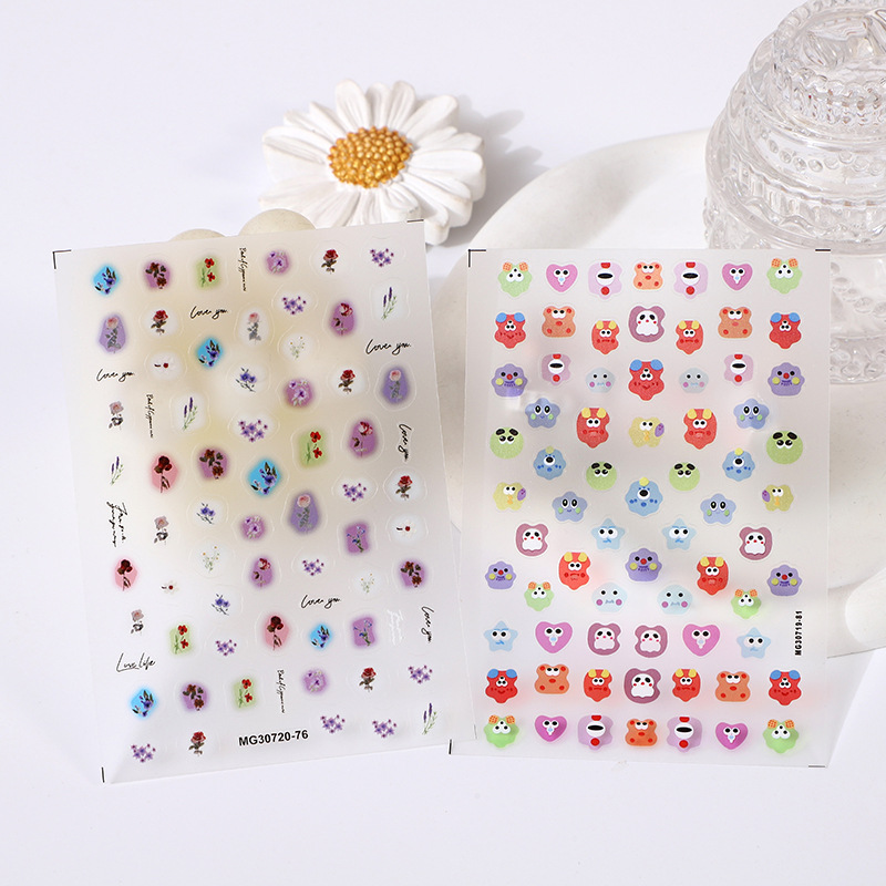 玫瑰美甲日系带胶贴花美甲款热卖可爱多芭胺卡通百搭背胶指甲贴纸详情5