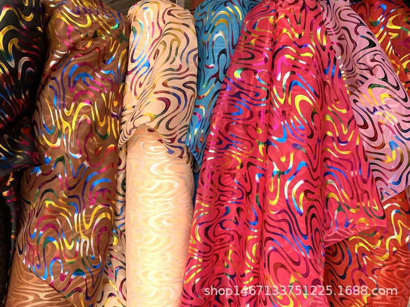 Wholesale of national trend polyester rainbow striped gauze fabric for headwear, hair accessories, headscarves, bags, packaging, Christmas gifts, toys, and gauze pic 3