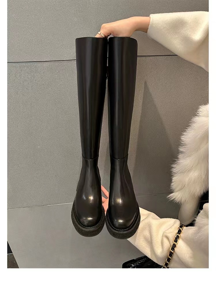 2024秋冬新款厚底小个子长筒靴弹力骑士靴女真皮高筒靴详情30
