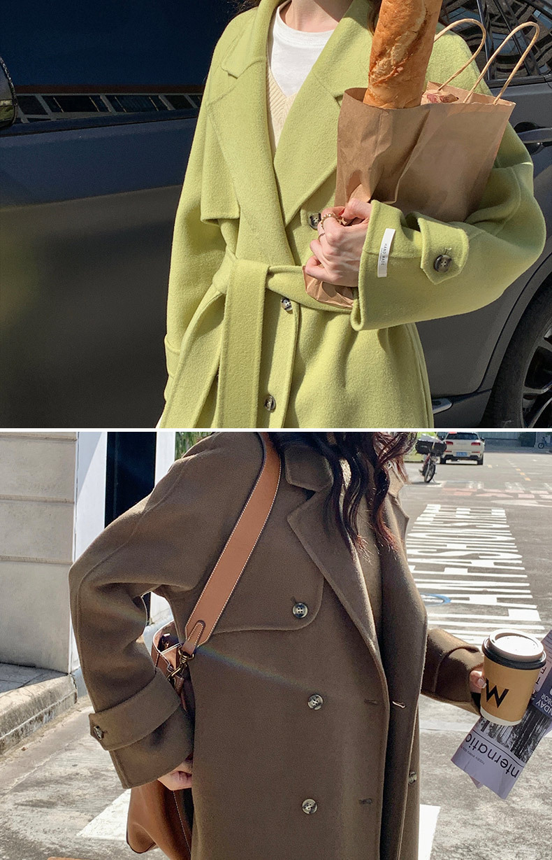 Q469 Dongdaemun Double-sided Cashmere Coat Korean version Autumn and Winter New Style Wool Tie suit collar woolen coat for women pic 14