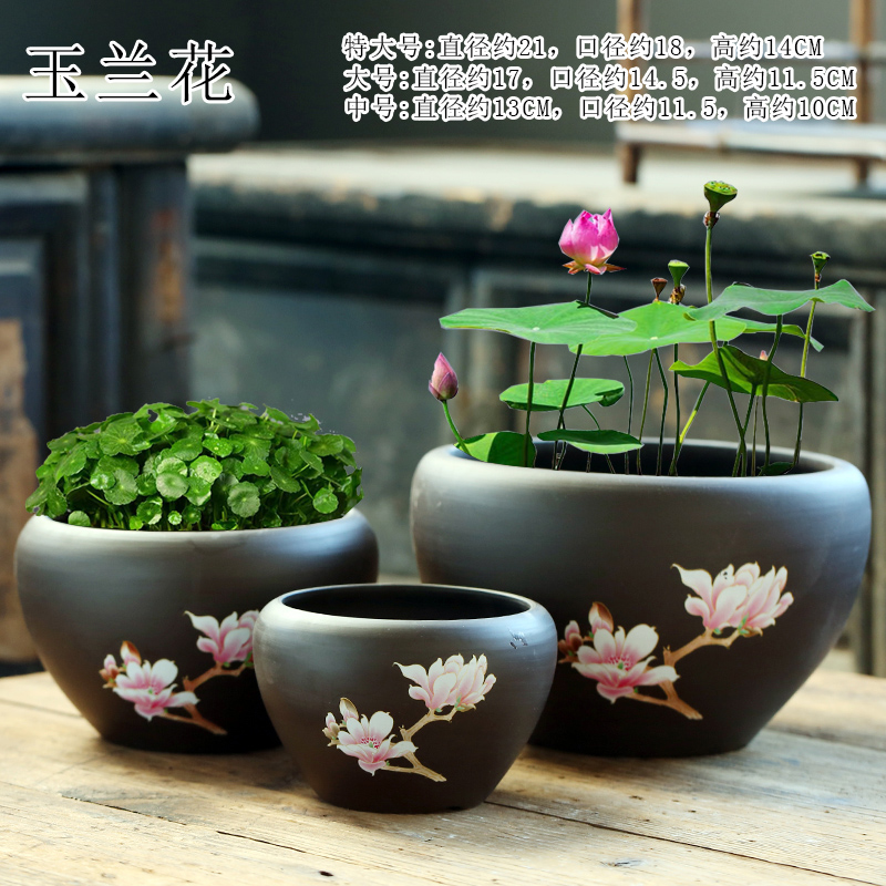 紫砂花盆水培无孔荷花睡莲铜钱草花缸号陶瓷碗莲花盆陶瓷缸详情7