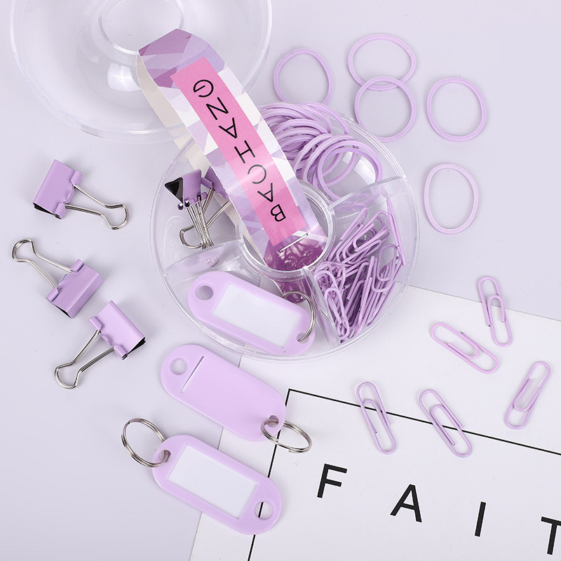 Macaron-colored paper clip keychain creative combination, colorful magnetic buckle rubber band long tail clip multi-functional set pic 8