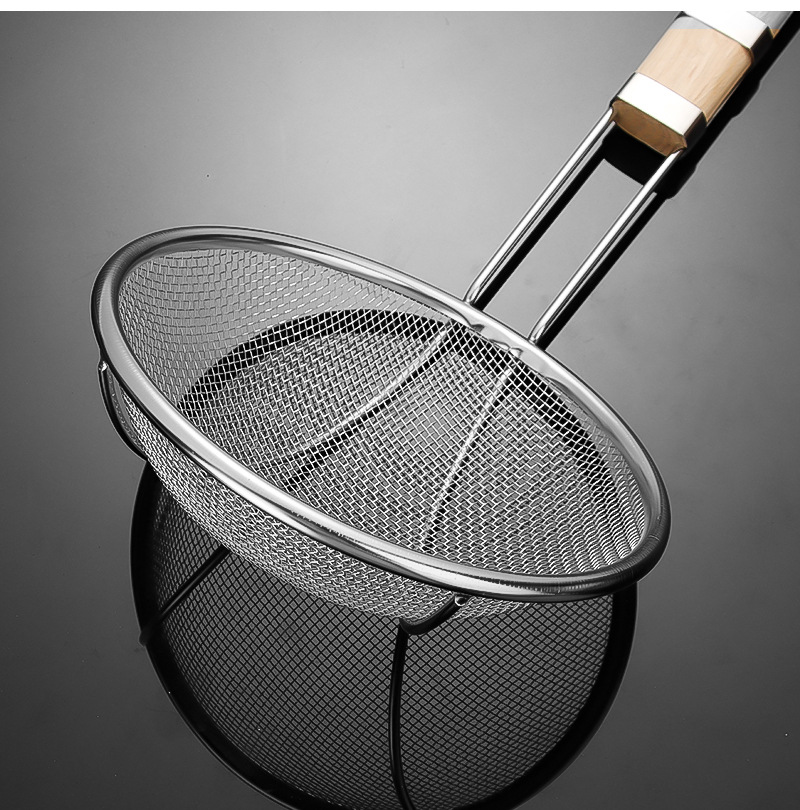 Stainless steel wooden handle mesh large strainer, commercial hot pot spoon, oil grid, hotel supplies, ladle, deep-frying and noodle ladle pic 7