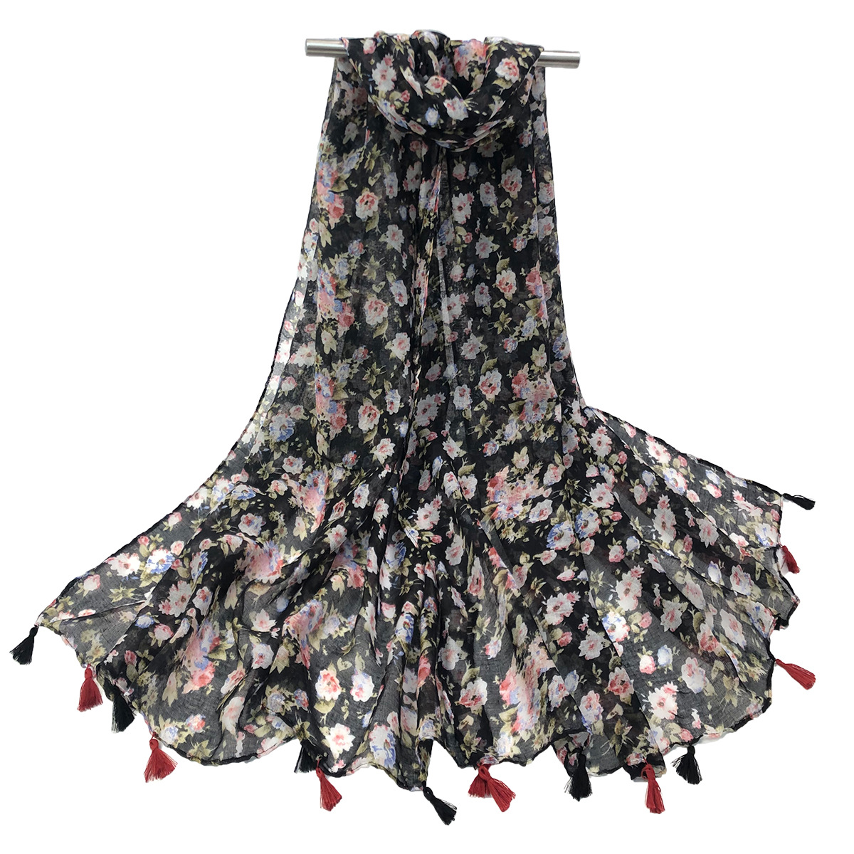 一件代发新款欧美春夏季时尚百搭印花流苏围巾 披肩 跨境专供 工厂批发详情2