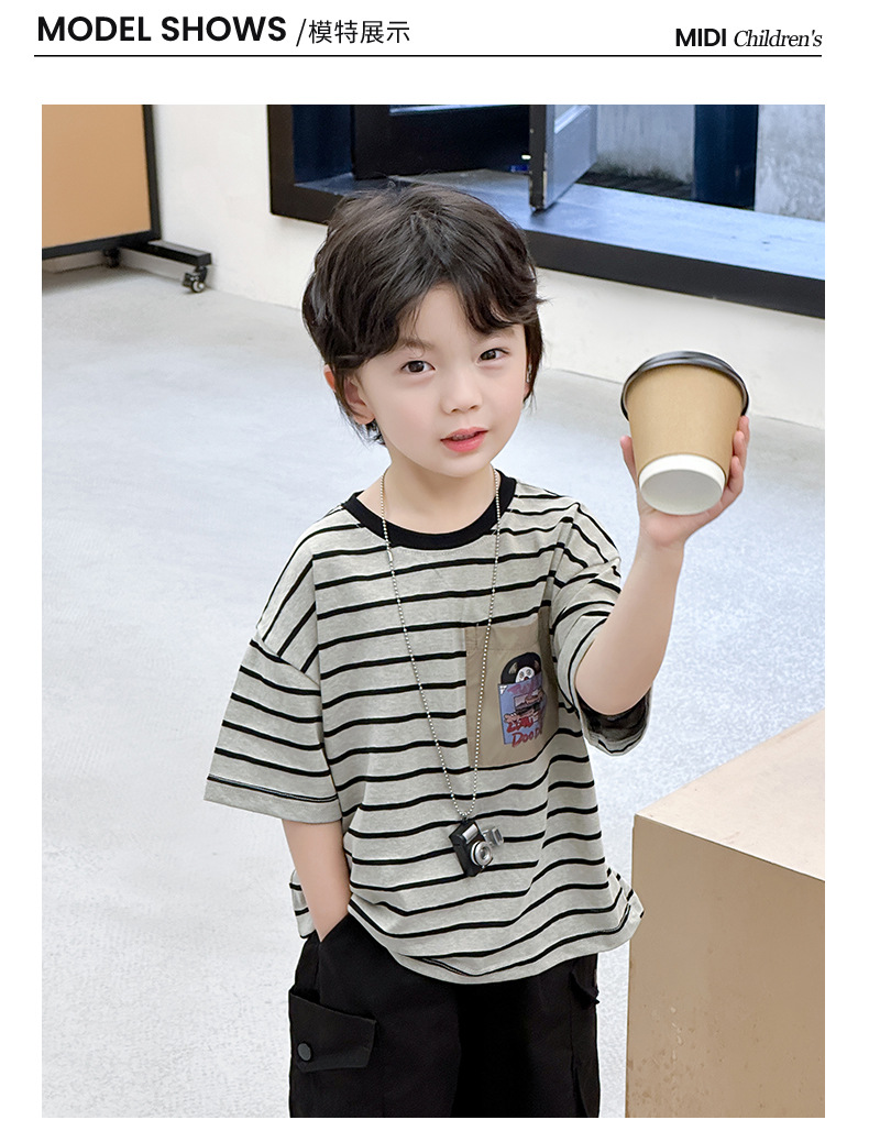 儿童短袖2025夏季新款童装男童韩版条纹卡通刺绣T恤宝宝百搭上衣详情8