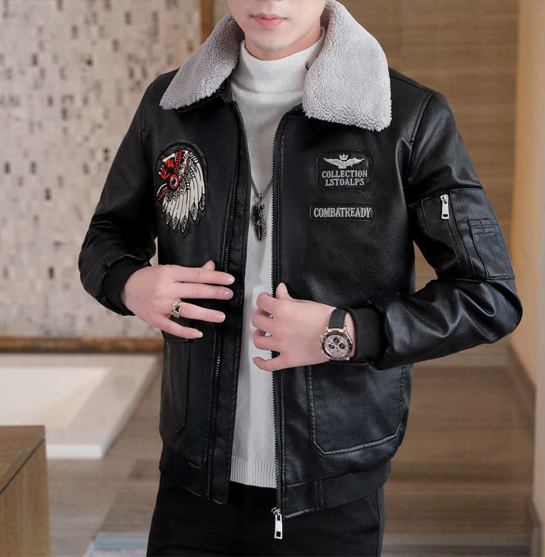 The new winter leather jackets for men, Korean-style leather jackets for men, cotton and thickened motorcycle suits, and pilot jackets are all trendy pic 6