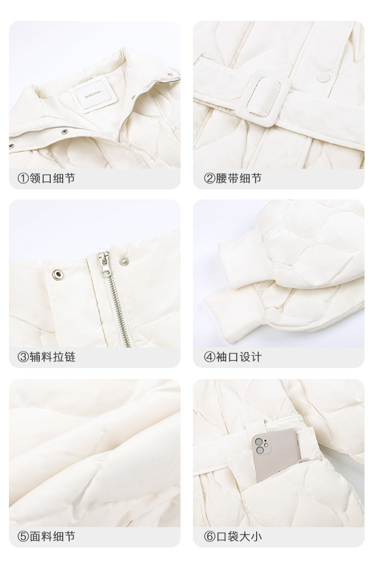 白色羽绒棉服女冬外套2022年新款轻薄收腰韩版欧货冬装短款面包服详情6