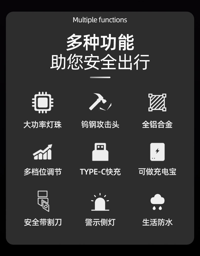新款白激光手电筒户外选射LED多功能照明手电26650电池Type-C充电详情2