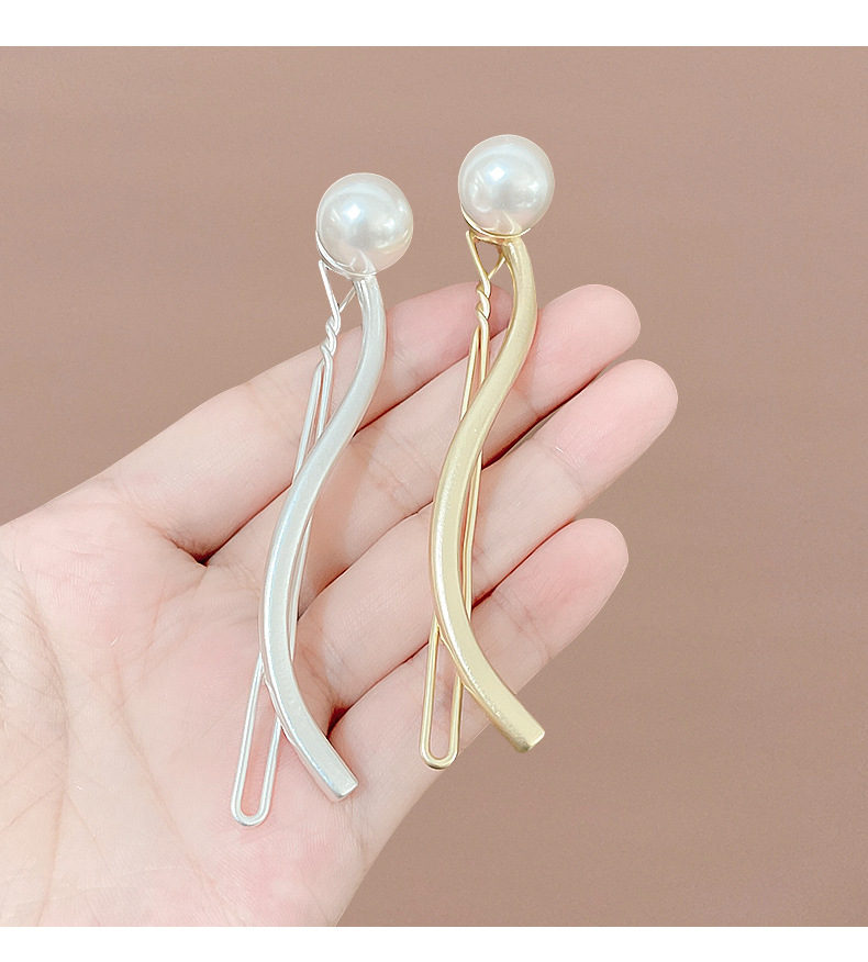 高档金属一字夹珍珠高级感简约发夹头饰气质盘发神器青蛙扣发卡女详情5