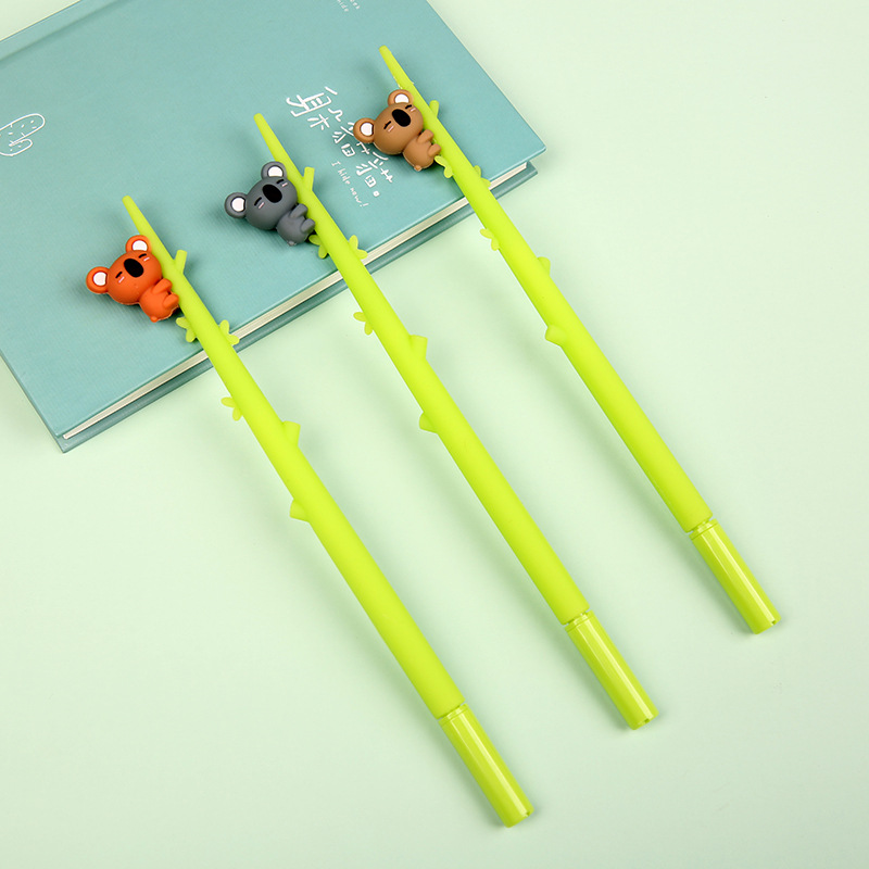 Nuevo creativo lindo papelería pluma koala holder rama estudiante pluma neutral silicona dibujos animados personalizado fabricante al por mayor pic 7