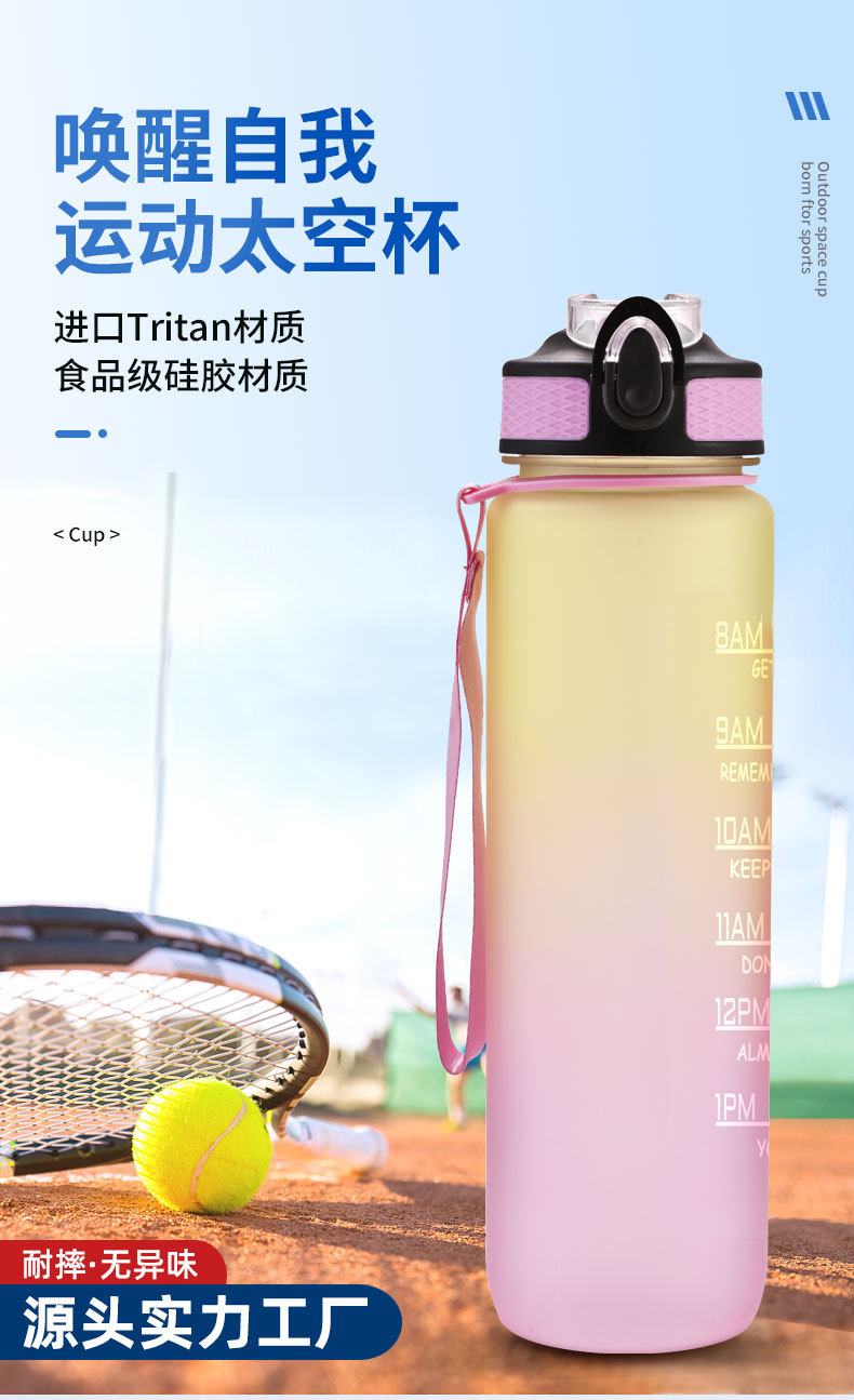 亚马逊塑料杯运动水杯大容量吸管杯便携渐变色太空杯户外健身水壶详情1