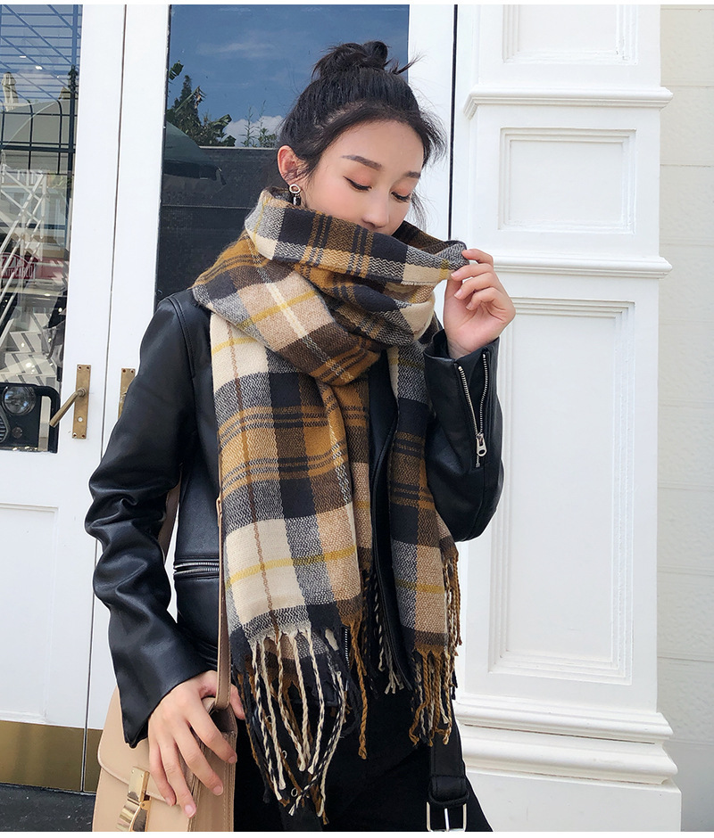 New Korean style checkered scarf for women in autumn and winter, versatile faux cashmere tassel shawl, thick and warm winter scarf wholesale pic 25