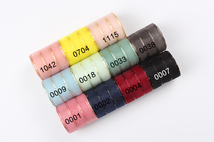 Dingxin Gold thread dotting silk Ribbon diy handmade bow decoration Flower bouquet Gift packaging Transparent golden striped ribbon pic 18