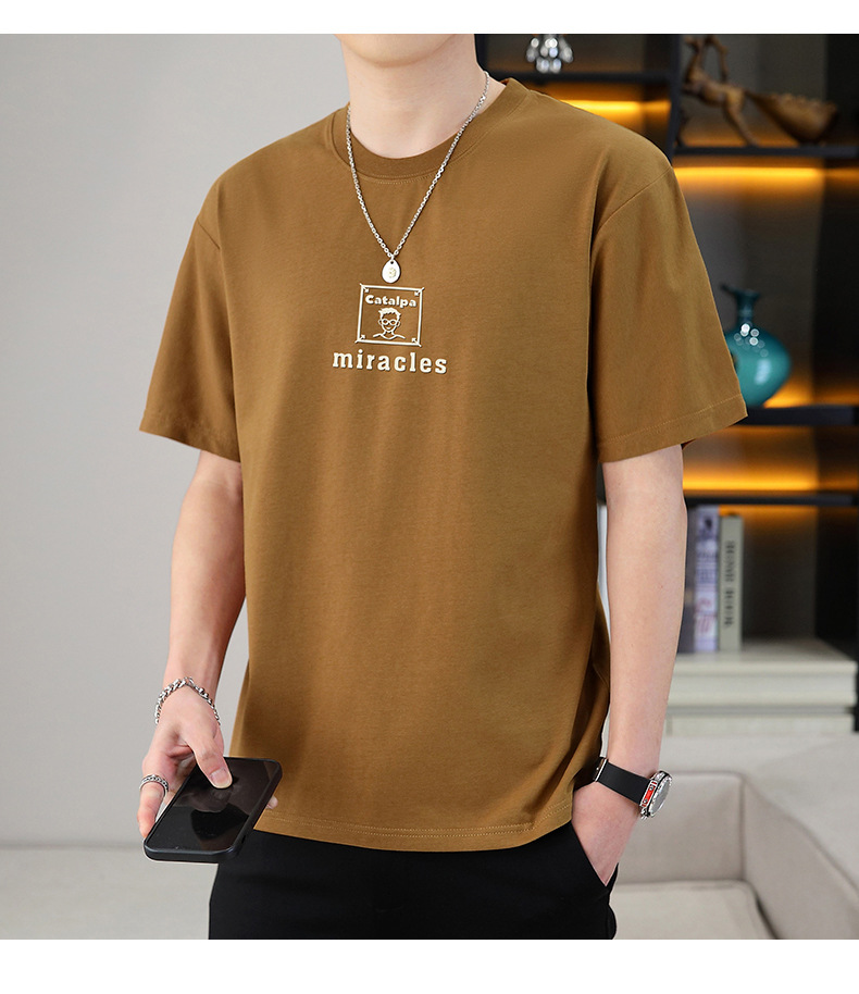 青少年潮流体恤2024夏新款男士短袖T恤阔版休闲字母印花男短T恤详情13