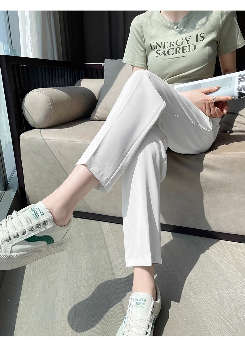 包边好质量双纽扣设计高品质哈伦裤冰丝西装裤女九分烟管裤休闲裤详情43