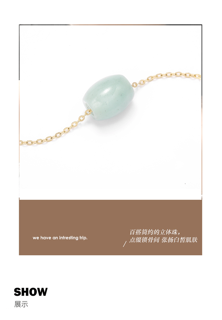 雅施丽芙和田玉翡翠吊坠S925银民族风国潮项链清爽锁骨链女 pic 3