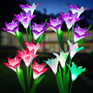 LED solar 4-head lily flower lights, cross-border Amazon outdoor ground insertion lawn sensing courtyard landscape decorative lights pic 25