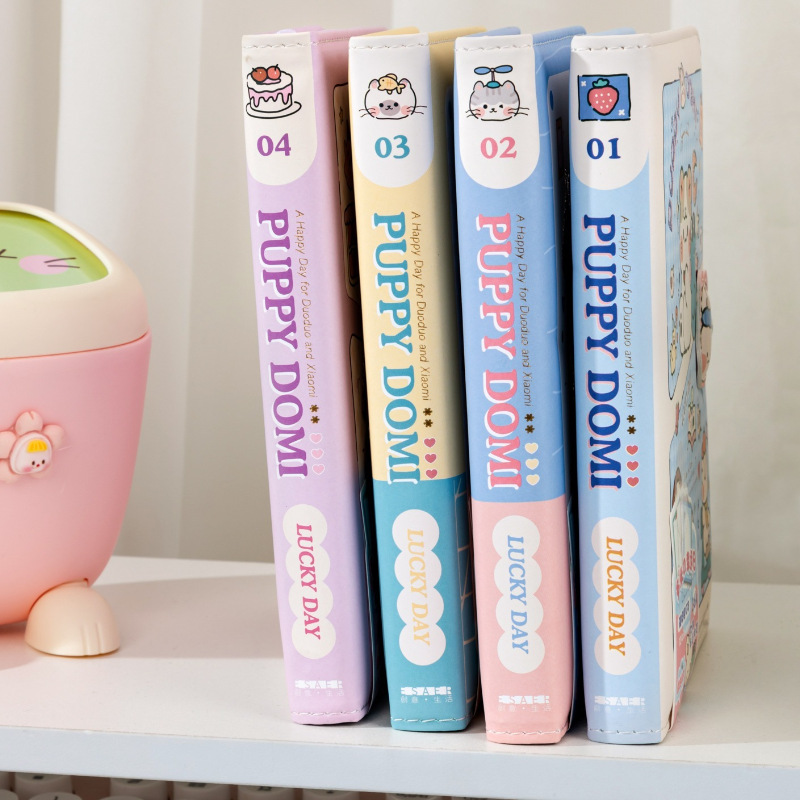 伊莎儿原创IP小狗多米36K磁扣本可爱插画防水彩页设计手账笔记本YL017-LB36K44-8260详情3