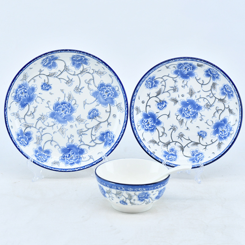 Wholesale of complete sets of bowls, plates and plates, 16-head blue and white ceramic bowl and plate sets, wholesale of restaurant and household plates and bowls in large quantities pic 4
