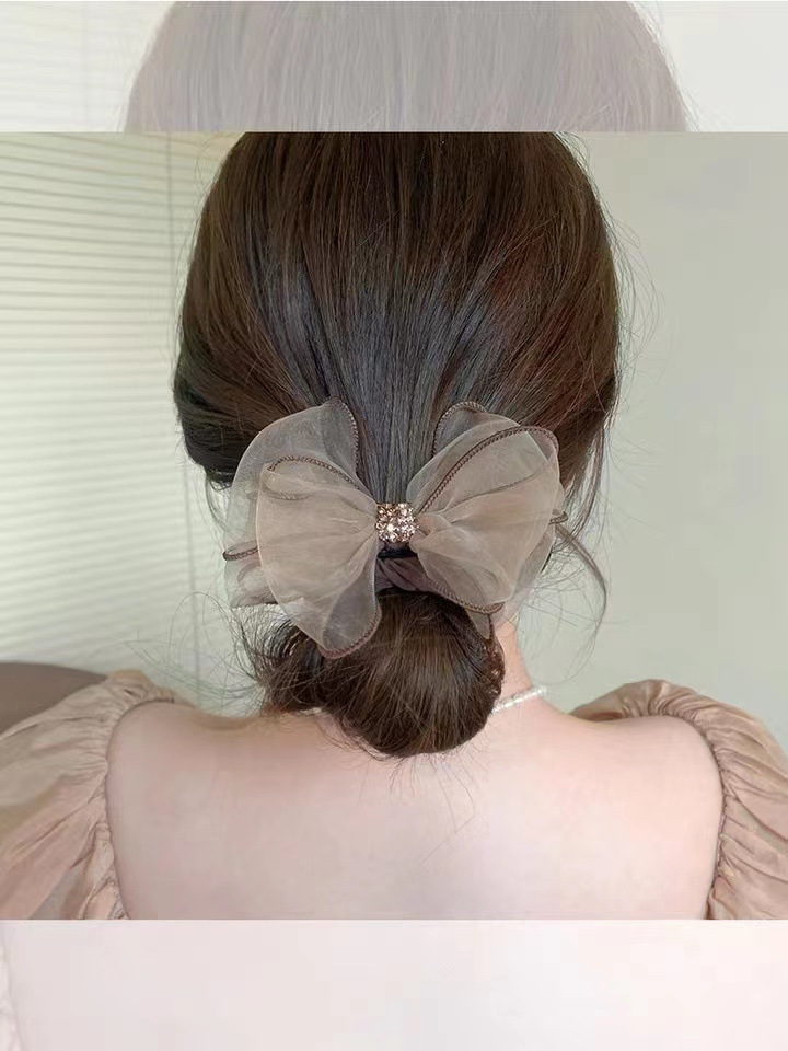 甜美欧根纱蝴蝶结发绳森系高颜值发圈亮片皮筋高弹力不伤发丸子头详情2