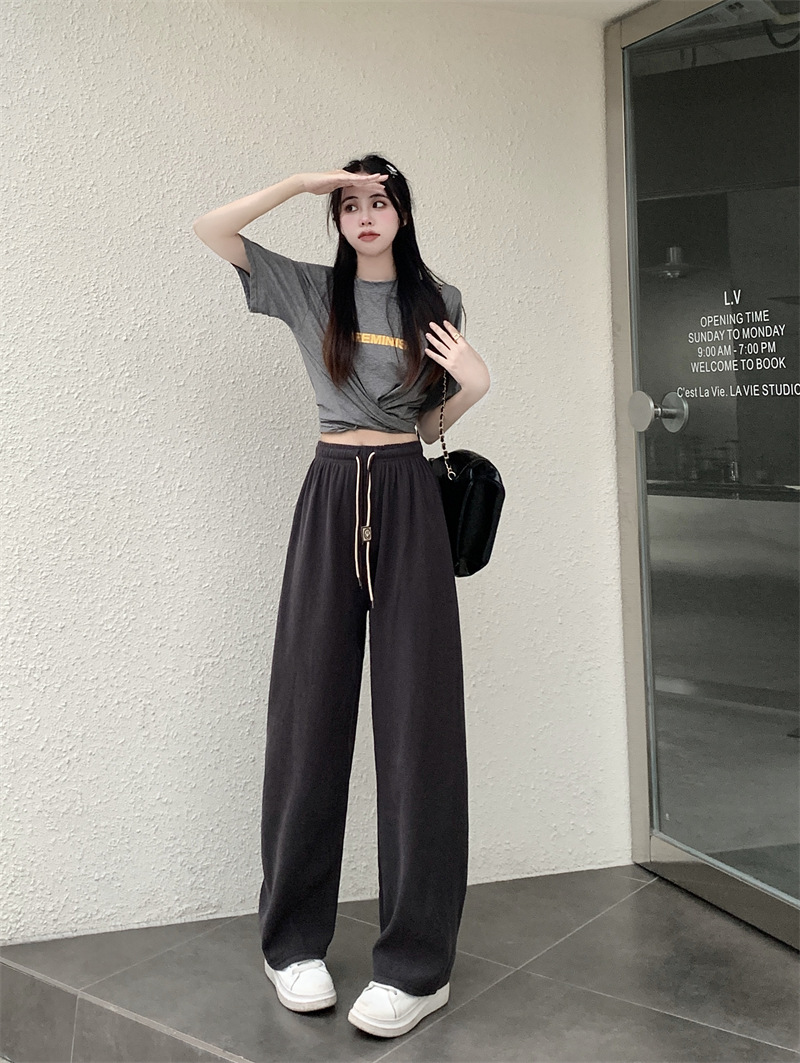 Corduroy ultra-fine corduroy wide-leg pants for women, new autumn style double drawstring smiling face belt casual pants, high-waisted straight-leg pants pic 29