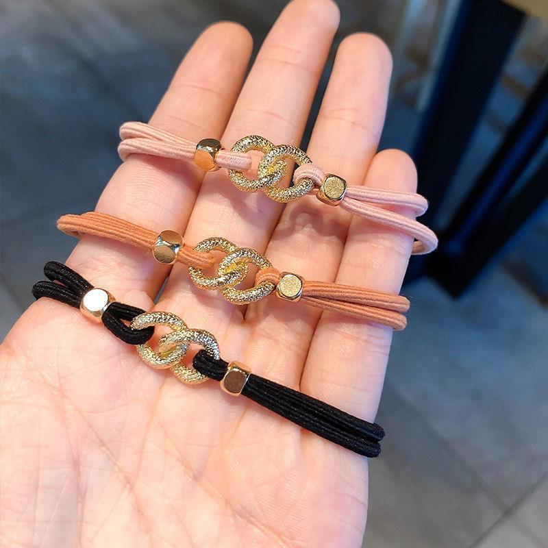 Korean version of ins alloy chain hair band, simple woven hair tie for women, high-elasticity colorful hair tie, small chanel-style hair accessory pic 18