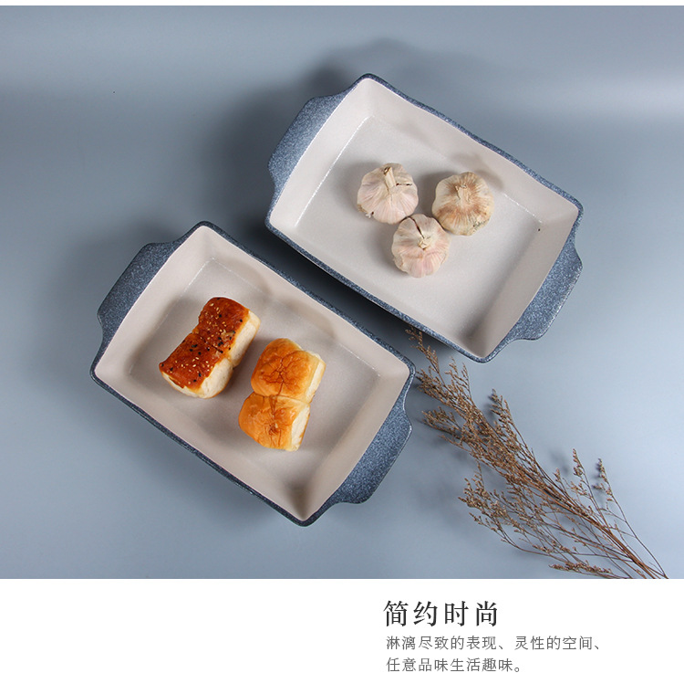 Rectangular ceramic baking bowl, double-ear rice baking plate, baking mold, oven-specific pasta lasagna baking tray, large size pic 6