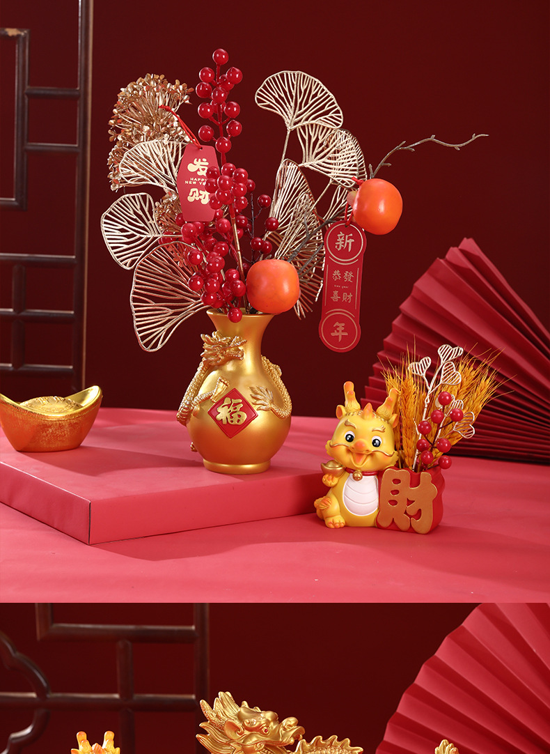 龙年新款树脂工艺品客厅酒柜花插玄关钥匙收纳桌面摆件前台装饰品详情13