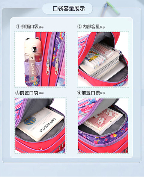 跨境小学生儿童书包三件套16寸3D男女童午餐包可拆卸拉杆双肩包详情11