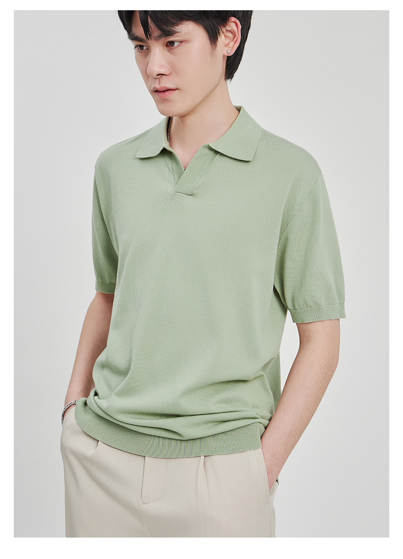 APO男装|简约针织短袖t恤男士2024夏季新款纯色设计垂感POLO衫男详情13
