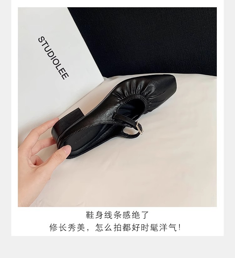 羊皮版葡萄妈同款法式银色方头芭蕾鞋女包头半拖鞋夏外穿粗跟凉拖详情12