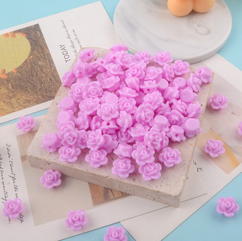 New macaron-colored camellia beads perforated solid rose loose beads diy beading material resin accessories pic 5