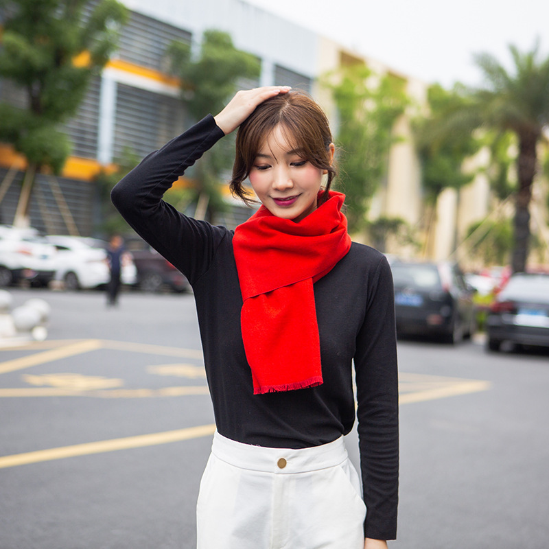 Autumn and winter silk velvet long scarf, Chinese red tassel warm scarf, company annual meeting souvenir shawl for women pic 26