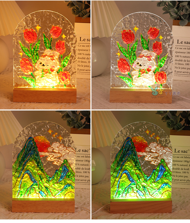 郁金香玻璃画小夜灯手工diy绘画材料包水波纹亚克力板教师节礼物详情12