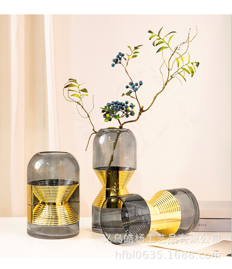 Minimalist, light luxury, high-end living room dried flower arrangement, irregular-shaped gold-plated glass vase combination, home decoration, ins style pic 8