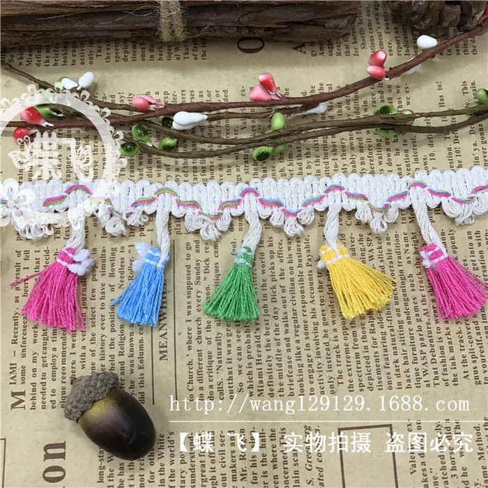 Factory B50 Colorful three-flower flowered tassel broom lace four-color broom DIY handmade clothing accessories lace webbing pic 11