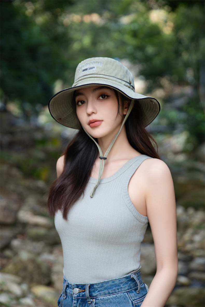 户外字母渔夫帽子女士春夏季水洗棉奔尼登山帽大沿防晒遮阳帽批发详情16
