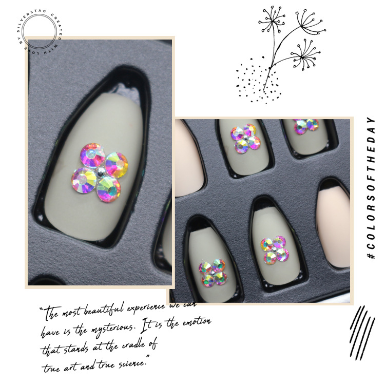 24-piece pointed-head bride wearing nail jewelry, false nail patches, scallion powder with diamonds and adhesive back nail patches gift box toolkit pic 18