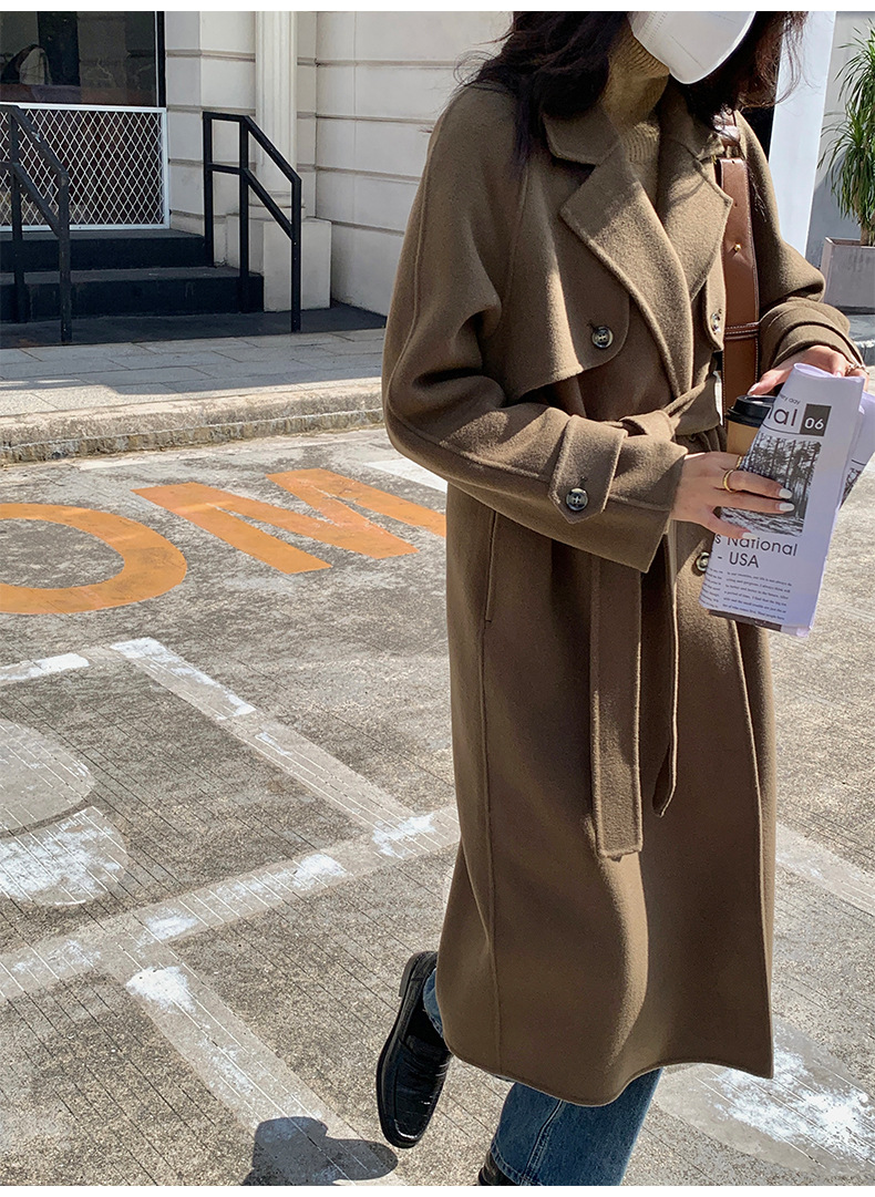 Q469 Dongdaemun Double-sided Cashmere Coat Korean version Autumn and Winter New Style Wool Tie suit collar woolen coat for women pic 44