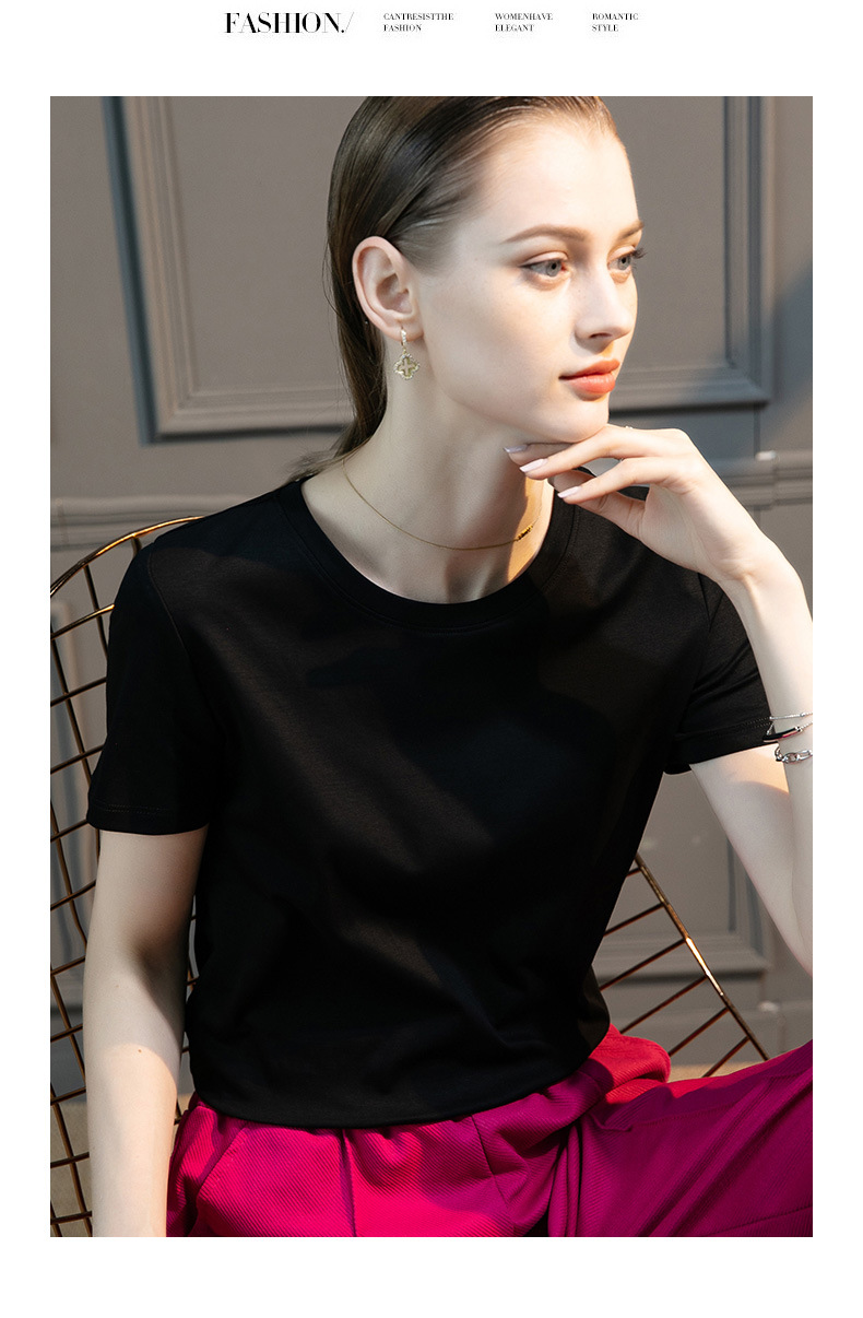 High-count 80-count double-sided mercerized cotton short-sleeved white T-shirt for women in summer, loose round-neck V-neck, versatile T-shirt, 1688 pic 35