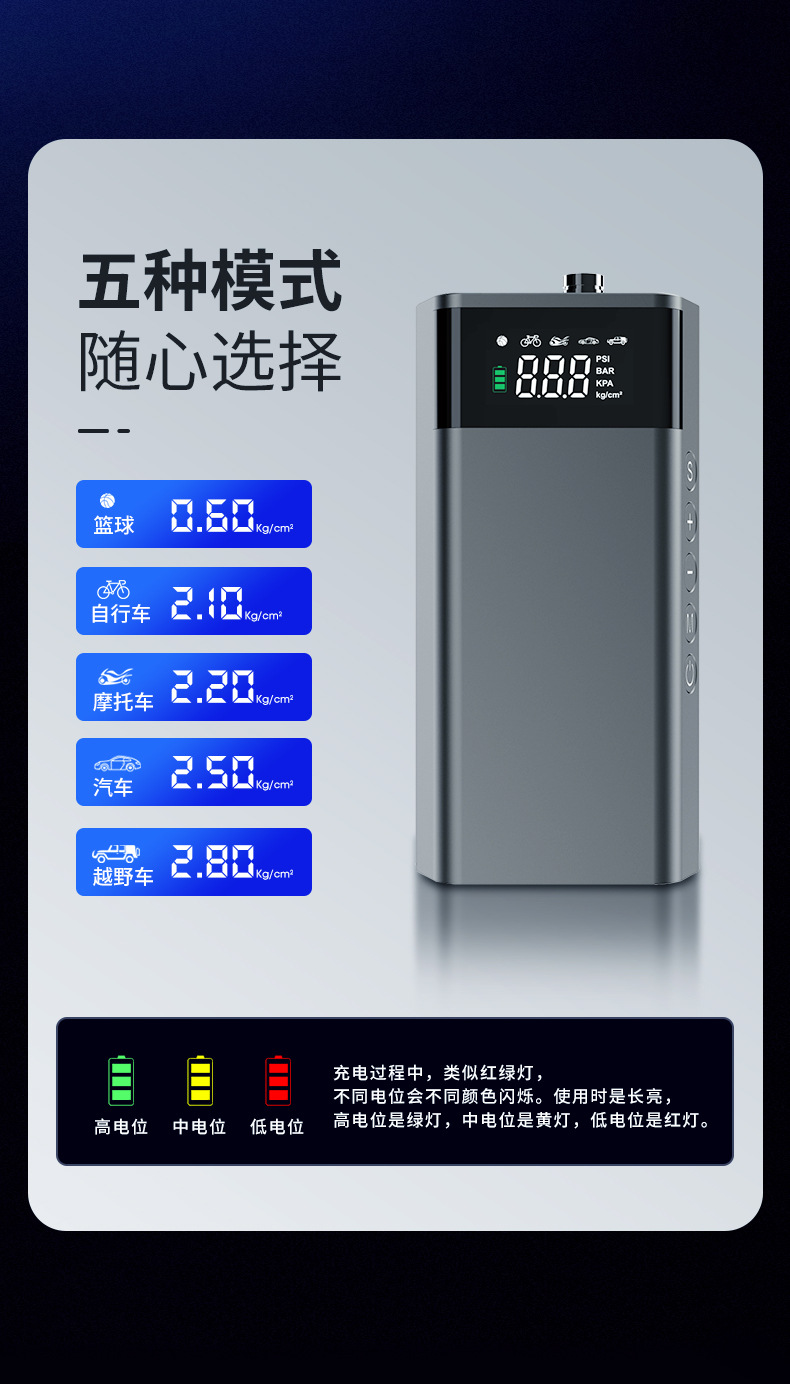carsun铝合金智能充气泵汽车轮胎充气机大麦充气宝电动无线充气泵详情3