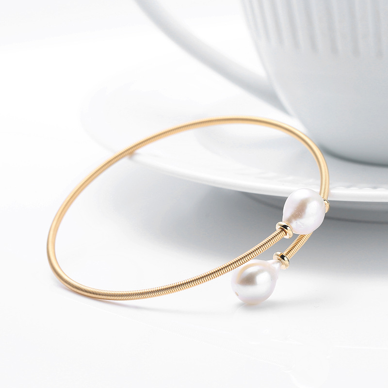 Fashion trend natural freshwater pearl bracelet 14K gold-plated double pearl Korean-style pearl bracelet adjustable jewelry pic 3